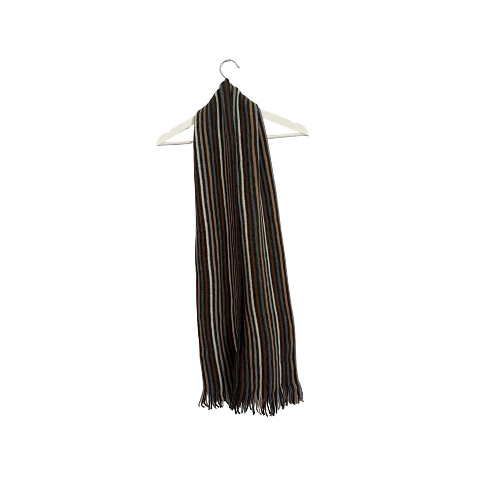 Chelsey II‎ 100% Wool Scarf brown/cream/gray striped scarf
